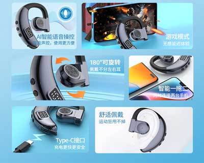 Noise-Canceling Bluetooth Earpiece - Single Ear Wireless Headset for Clear Calls